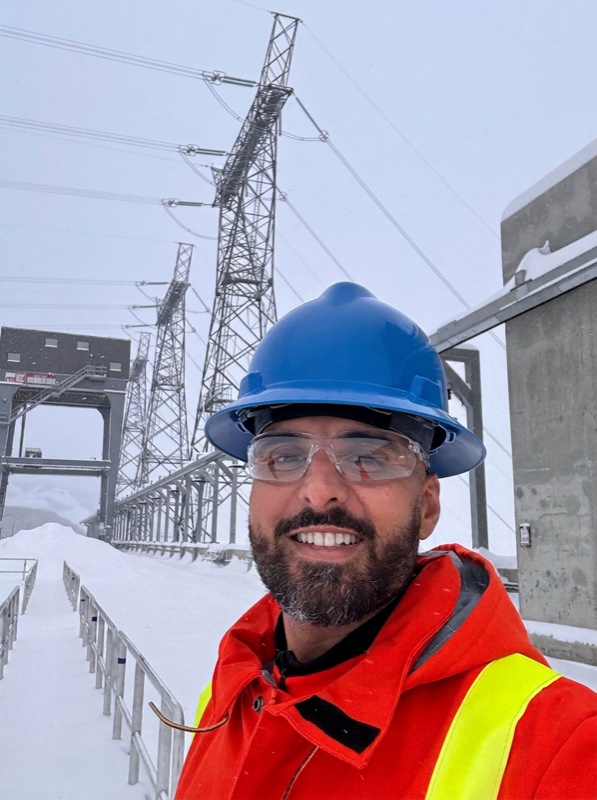 Mani Sandhu on site at high-voltage transmission infrastructure in British Columbia